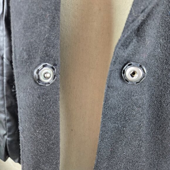 JeyKay Size XL Black Long Length Jacket Faux Leather Sleeves and Trim Pockets - Picture 4 of 11